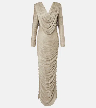 Marmar Halim Draped Pleated Gown In Gray