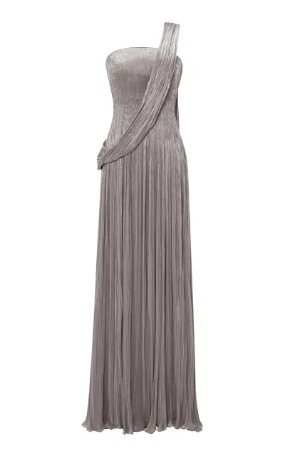 Marmar Halim Draped Pleated Gown In Silver