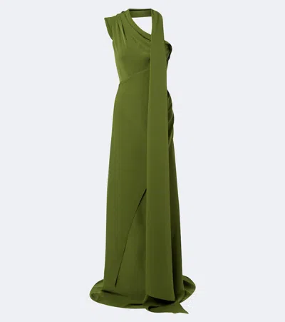 Marmar Halim Draped Scarf-detail Bustier Gown In Green