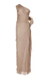 Marmar Halim Draped Silk Chiffon Gown In Orange