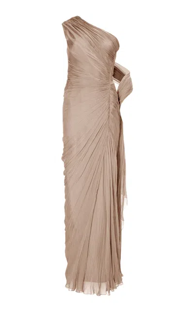 Marmar Halim Draped Silk Chiffon Gown In Orange