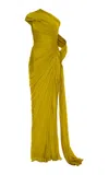 Marmar Halim Draped Silk Chiffon Gown In Yellow
