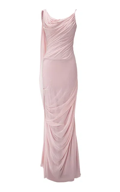 Marmar Halim Draped Silk Chiffon Maxi Dress In Pink