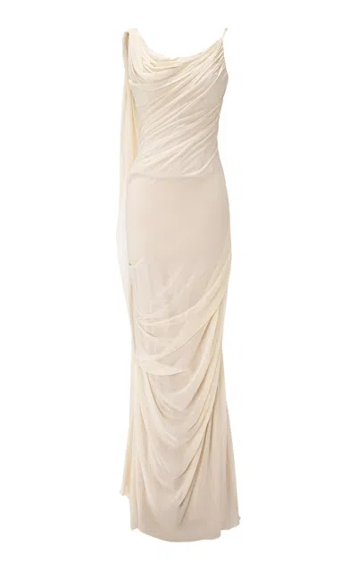 Marmar Halim Draped Silk Chiffon Maxi Dress In Neutral
