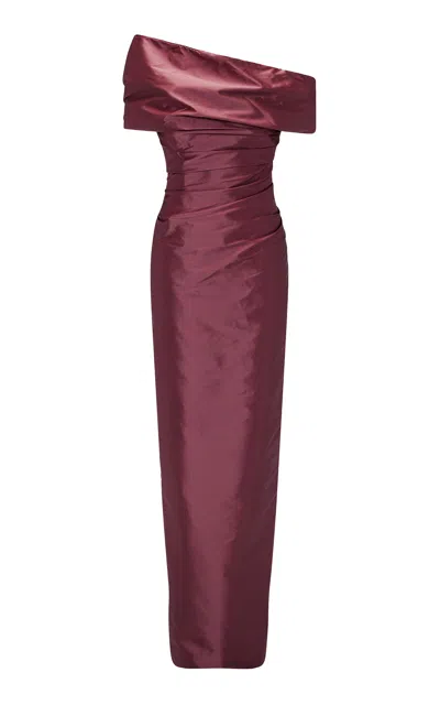 Marmar Halim Draped Silk Column Gown In Red