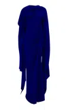 Marmar Halim Draped Silk Crepe Gown In Blue