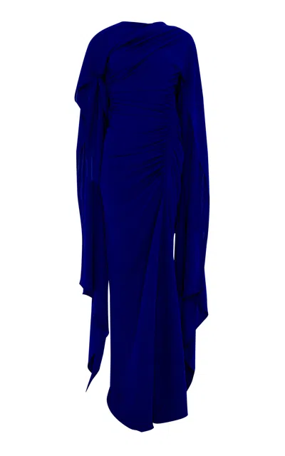 Marmar Halim Draped Silk Crepe Gown In Blue
