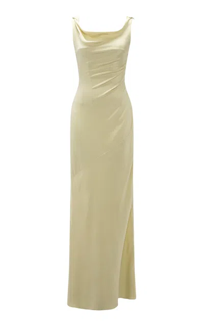 Marmar Halim Draped Silk Crepe Maxi Dress In Yellow