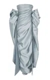 Marmar Halim Draped Strapless Mikado Gown In Blue