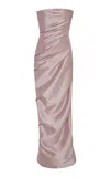 Marmar Halim Draped Strapless Mikado Gown In Pink