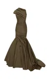 Marmar Halim Draped Taffeta Gown In Brown