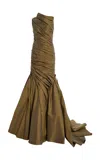 Marmar Halim Draped Taffeta Gown In Brown
