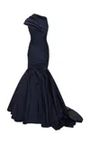 Marmar Halim Draped Taffeta Gown In Navy