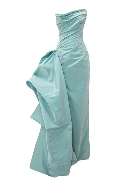 Marmar Halim Draped Taffeta Maxi Dress With Detachable Overskirt In Light Blue