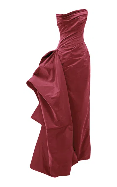 Marmar Halim Draped Taffeta Maxi Dress With Detachable Overskirt In Red