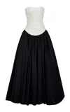 Marmar Halim Dropped Waist Mikado-taffeta Gown In Black,white