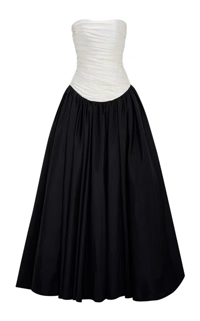 Marmar Halim Dropped Waist Mikado-taffeta Gown In Black,white