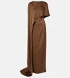 Marmar Halim Embellished Caped Draped Gown In Brown