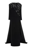 Marmar Halim Embroidered Crepe Cape Gown In Black
