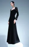 Marmar Halim Embroidered Crepe Gown In Black