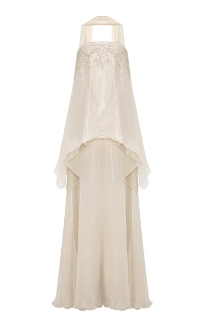 Marmar Halim Embroidered Silk Chiffon Maxi Dress In Neutral