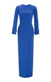Marmar Halim Embroidered Sleeve Crepe Dress In Blue