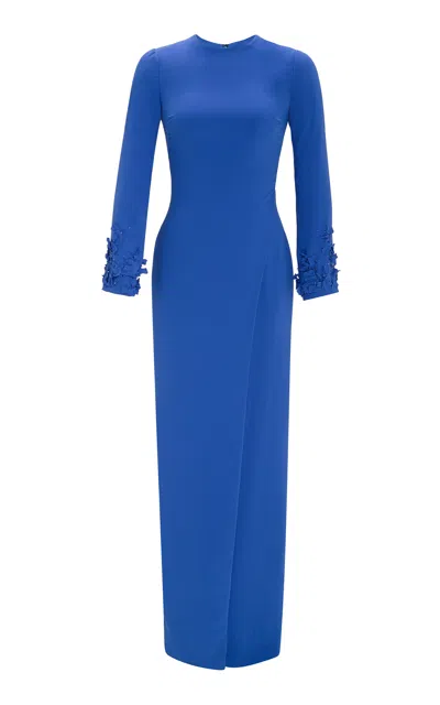 Marmar Halim Embroidered Sleeve Crepe Dress In Blue