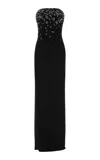 Marmar Halim Embroidered Strapless Crepe Gown In Black