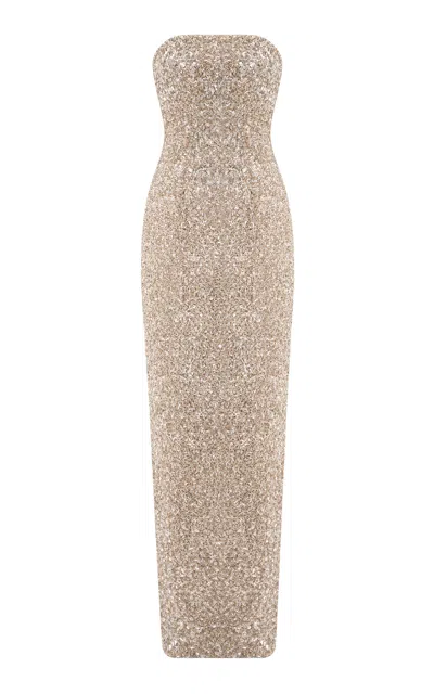 Marmar Halim Embroidered Strapless Maxi Dress In Nude