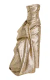 Marmar Halim Exclusive Draped Lamã© Gown In Gold