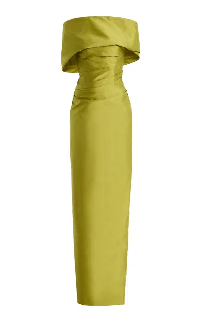Marmar Halim Exclusive Off-the-shoulder Draped Silk-taffeta Gown In Green