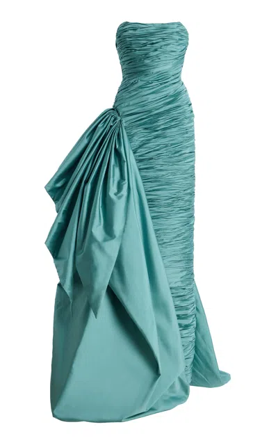 Marmar Halim Exclusive Strapless Ruched Taffeta Gown In Blue