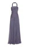 Marmar Halim Gathered Bustier Silk Gown In Purple