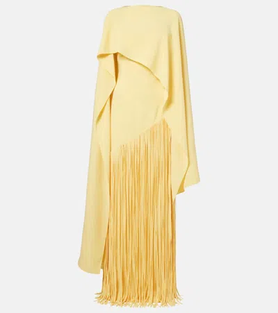 Marmar Halim Giselle Fringed Caped Crêpe Gown In Yellow