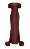 Marmar Halim Hand-pleated Silk Gown In Brown