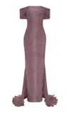 Marmar Halim Hand-pleated Silk Gown In Purple