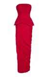 Marmar Halim Hand Pleated Taffeta-silk Gown In Red