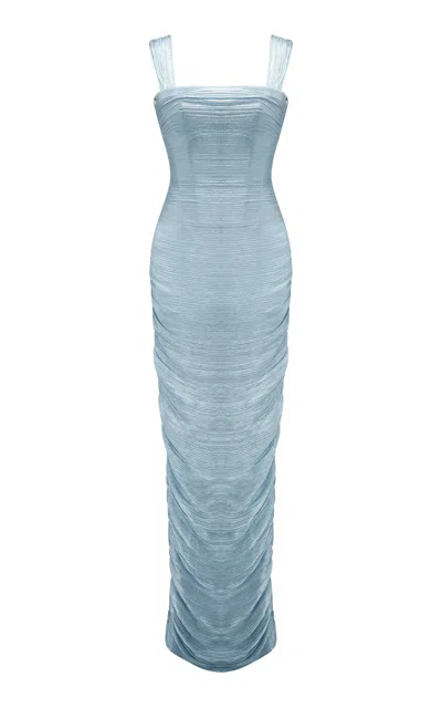 Marmar Halim Hand-pleated Maxi Dress In Light Blue