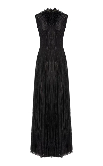 Marmar Halim High-neck Embroidered Lace Maxi Dress In Black
