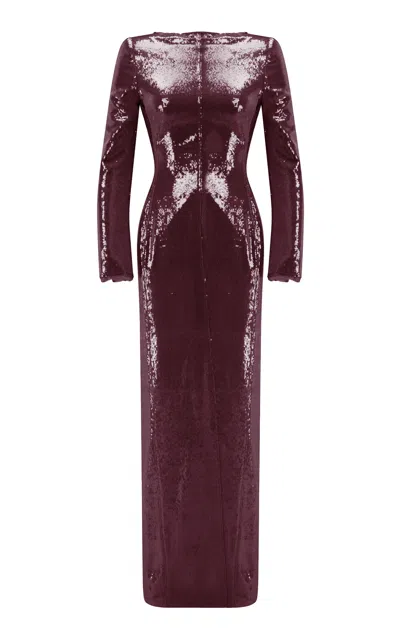 Marmar Halim High-neck Sequin Maxi Dress In Burgundy