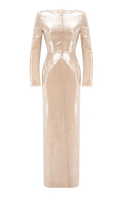 Marmar Halim High-neck Sequin Maxi Dress In Nude