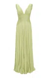 Marmar Halim Lettuce Hem Pleated Silk Gown In Green