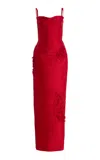 Marmar Halim Marisol Embroidered Pleated Taffeta Gown In Red