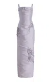 Marmar Halim Marisol Embroidered Pleated Taffeta Gown In Blue