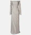 Marmar Halim Off-shoulder Silk Gown In Gray