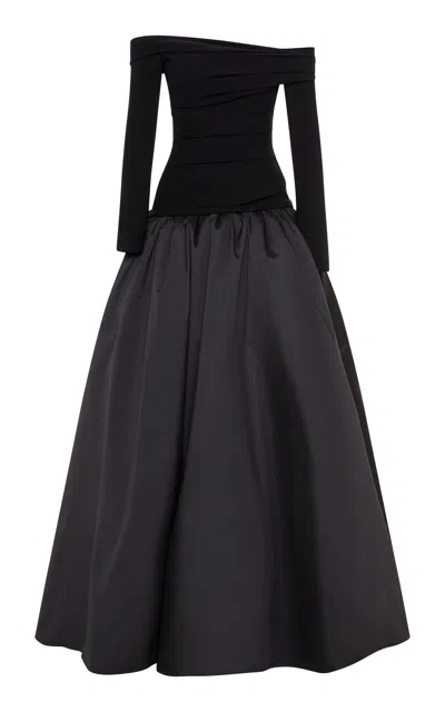 Marmar Halim Off-the-shoulder Crepe & Taffeta Gown In Black