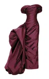 Marmar Halim Off-the-shoulder Draped Taffeta Gown In Purple