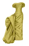 Marmar Halim Off-the-shoulder Draped Taffeta Gown In Animal Print