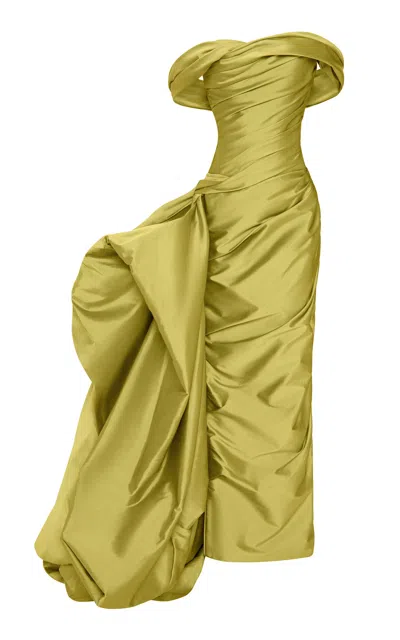 Marmar Halim Off-the-shoulder Draped Taffeta Gown In Yellow