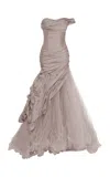 Marmar Halim Off-the-shoulder Layered Gown In Purple